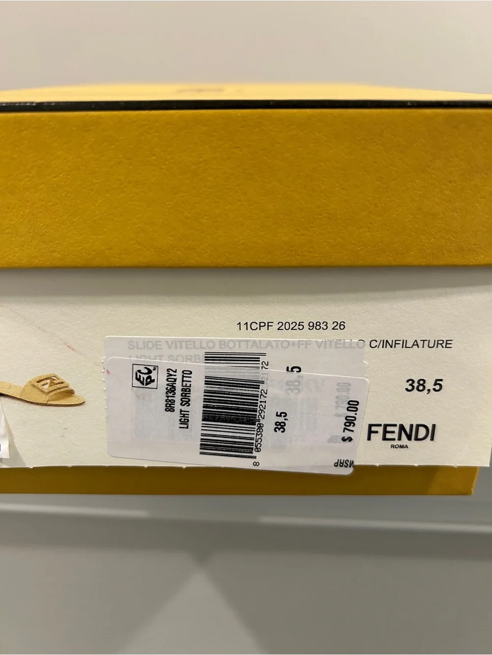 Fendi Yellow Leather Baguette Slide with Cutout Logo